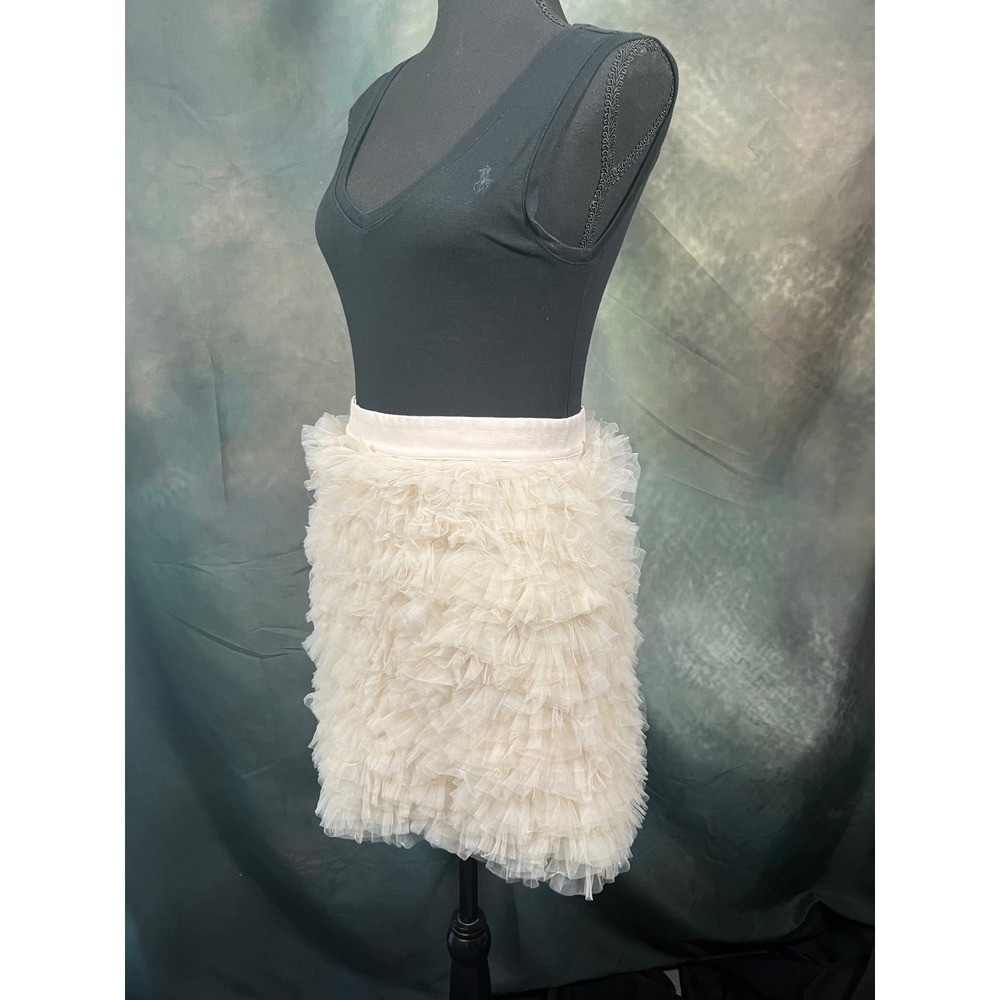 Ann Taylor Cream Ivory Tiered Ruffle Tulle Mini Skirt Size 2 Romantic Balletcore - Picture 2 of 7